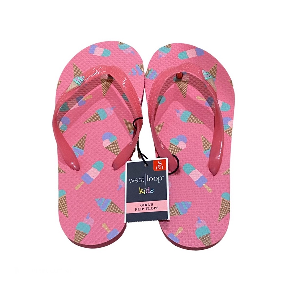 Brand New Girls Small 13/1 Pink Ice Cream West Loop Kids Flip Flops